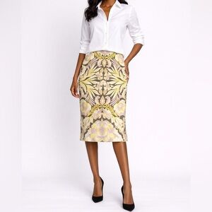 New York & Company Yellow and Purple Floral Pencil Skirt